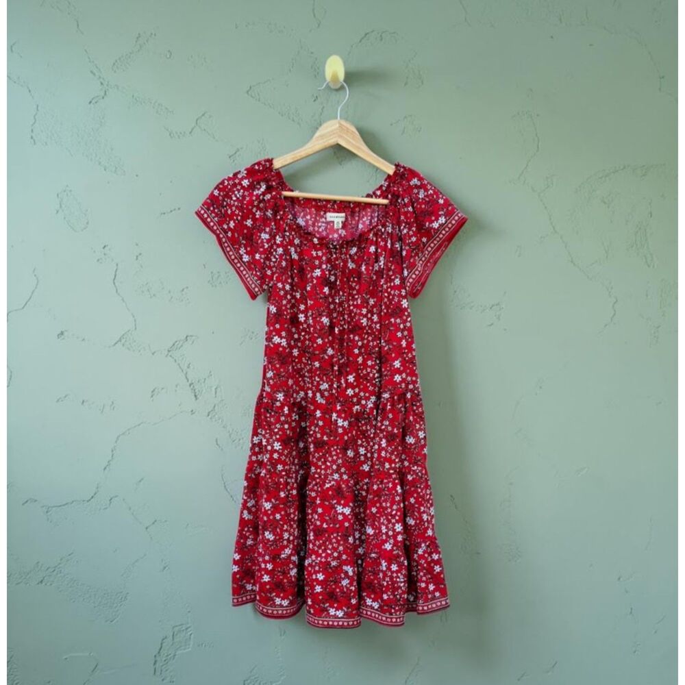 Max Studio Red Floral Tiered Boho Tent Mini Dress XS